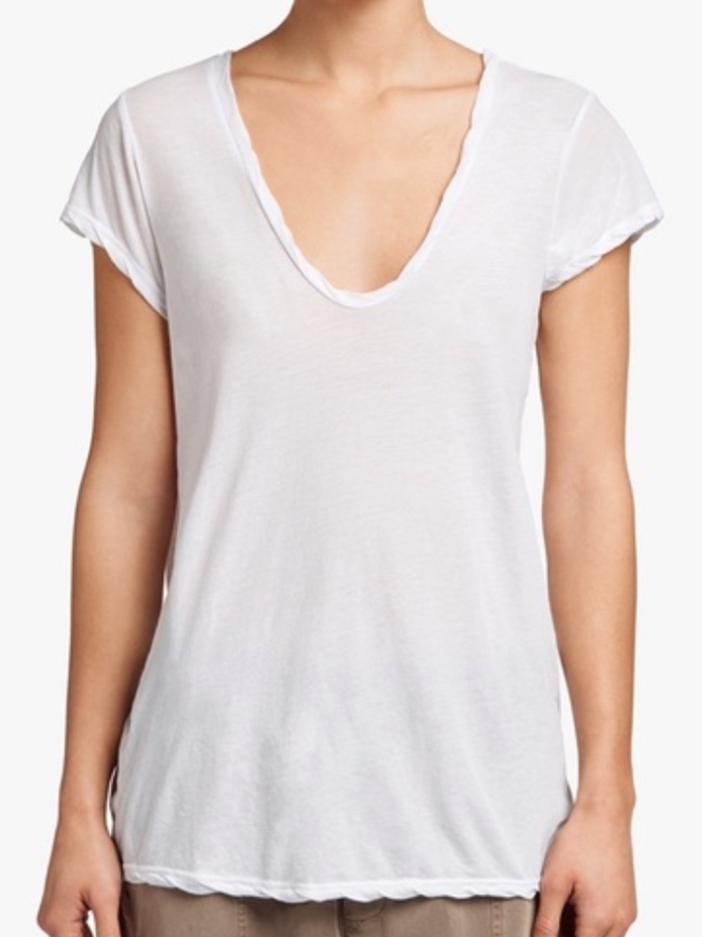 James Perse Womens Casual Short Sleeve T Shirt Deep Scoop Neck White XL